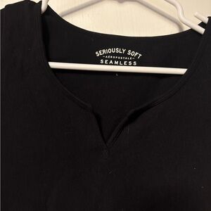 Black cropped notch-neck top